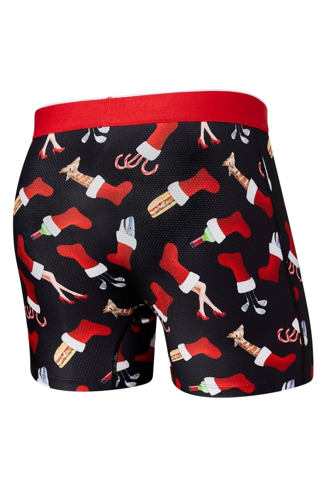 Boxer décoré de motifs de Noël avec des chaussettes, adapté pour un look festif et confortable.
