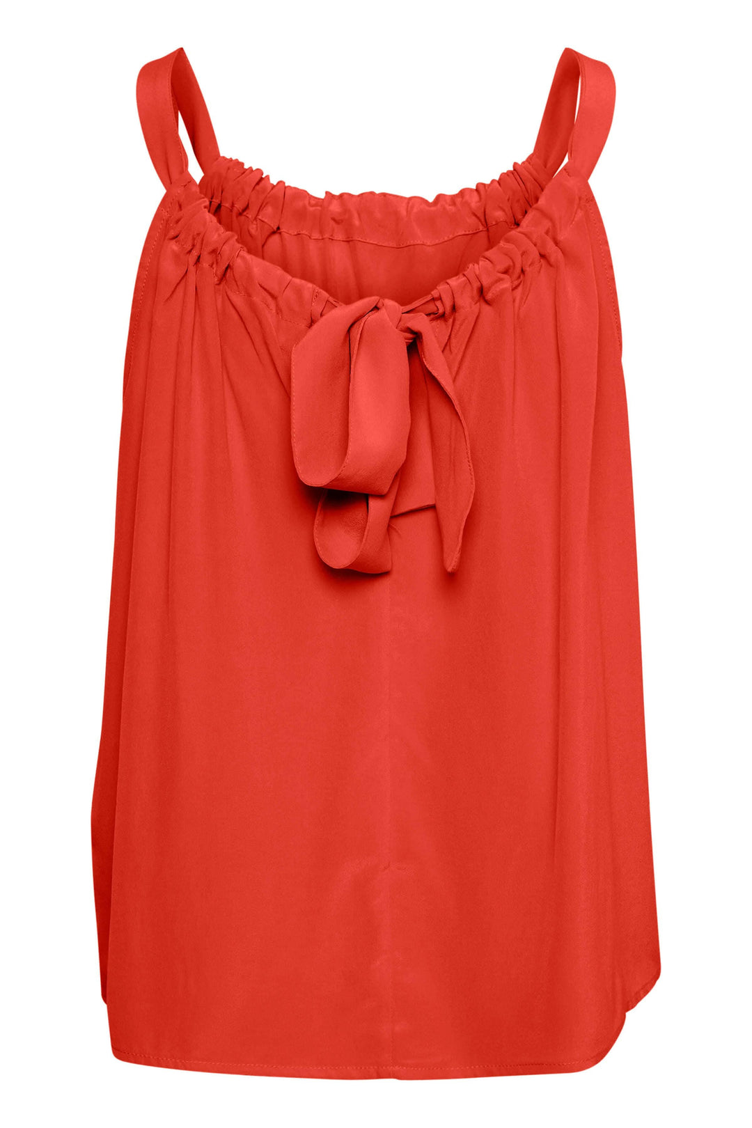 Camisole Arine rouge avec col rond et nœud, disponible en soie, coupe régulière, style féminin.
