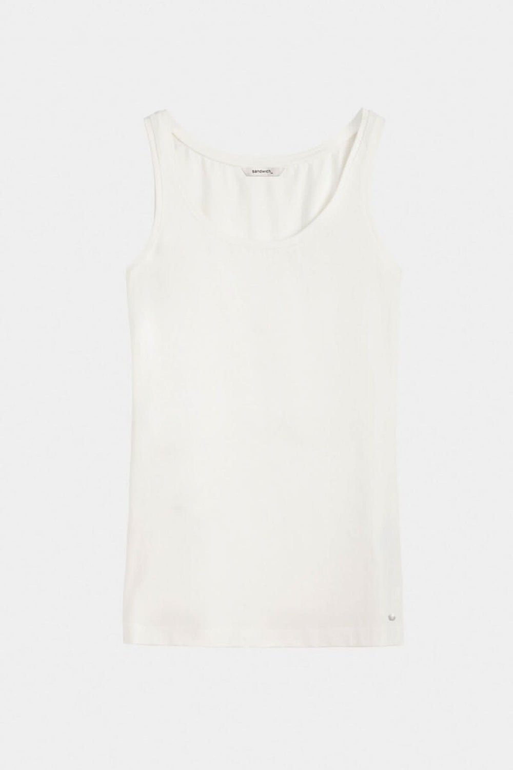 Camisole d'été blanche sans manches avec col rond, basique et confortable, idéale pour l'été.