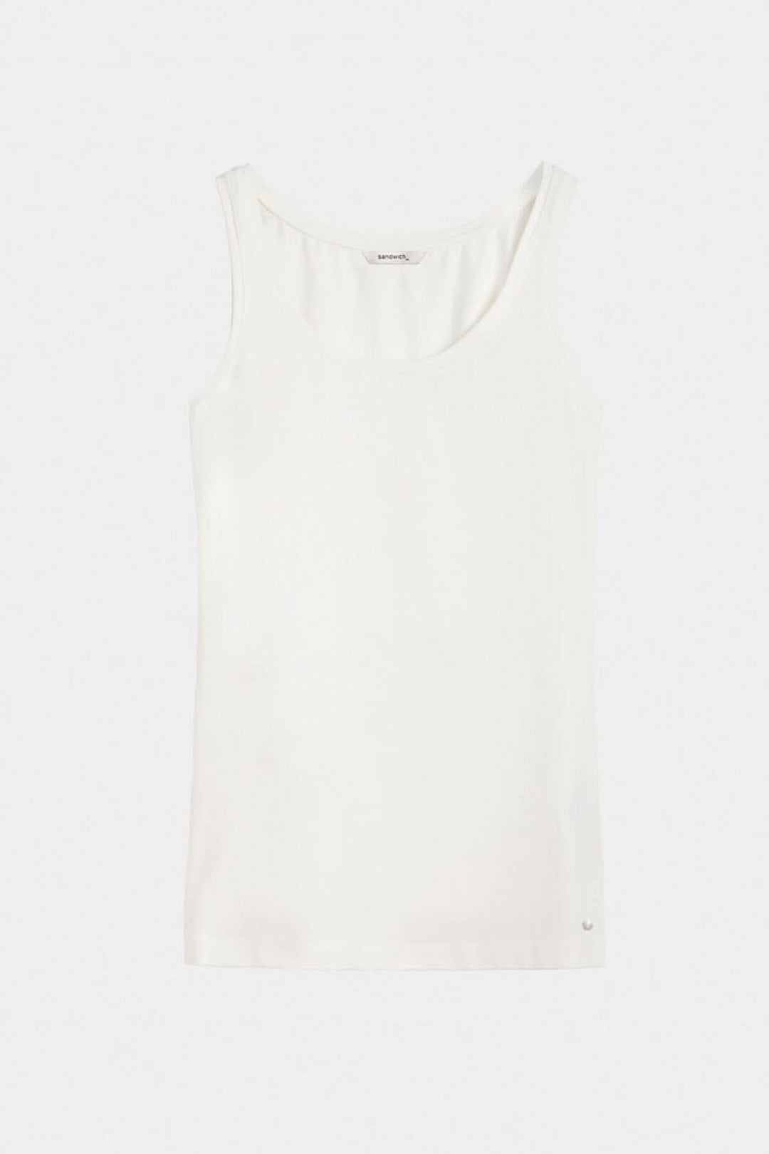 Camisole d'été blanche sans manches avec col rond, basique et confortable, idéale pour l'été.