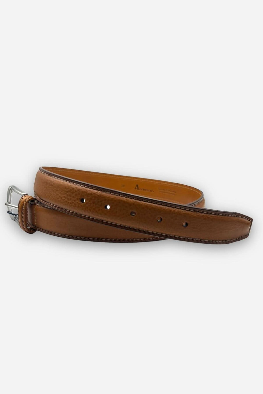 Ceinture en cuir tan italienne Anderson's avec boucle argentée, élégante et intemporelle.