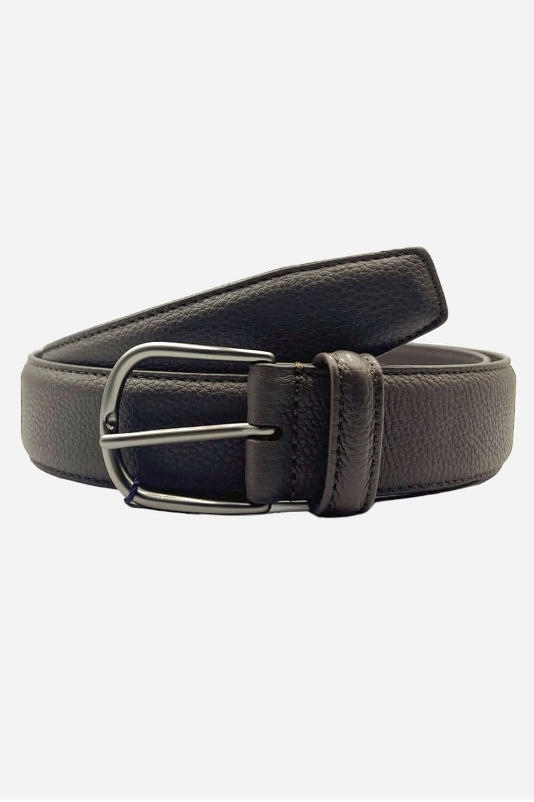 Ceinture en cuir souple brun avec boucle argentée, élégante et intemporelle, fabriquée en Italie.