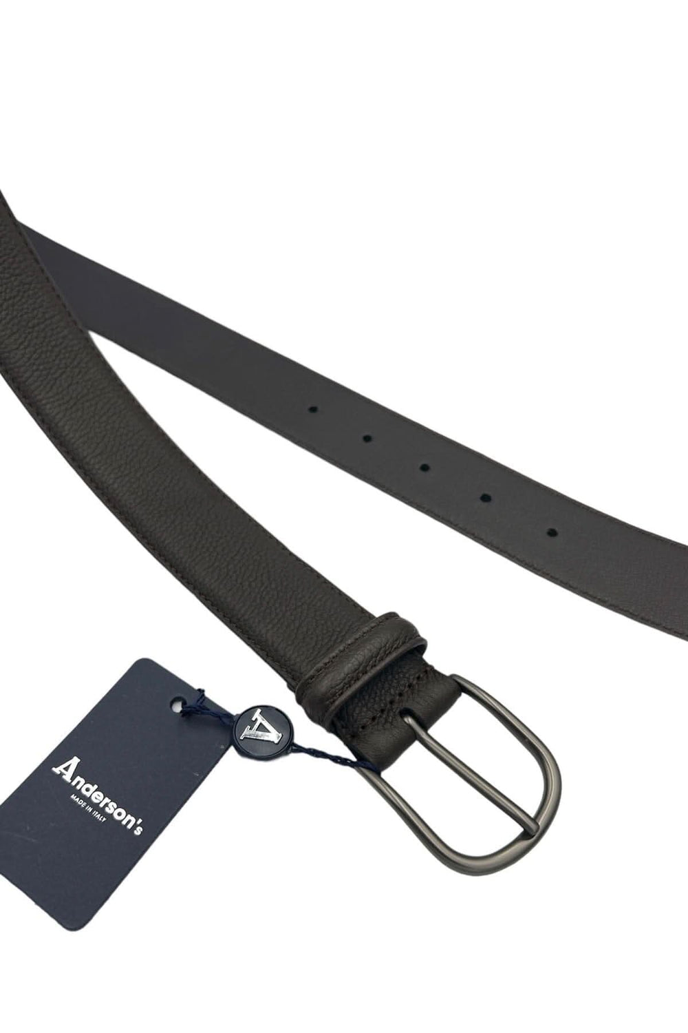 Ceinture en cuir souple marron Anderson's avec boucle argentée, élégante et intemporelle.