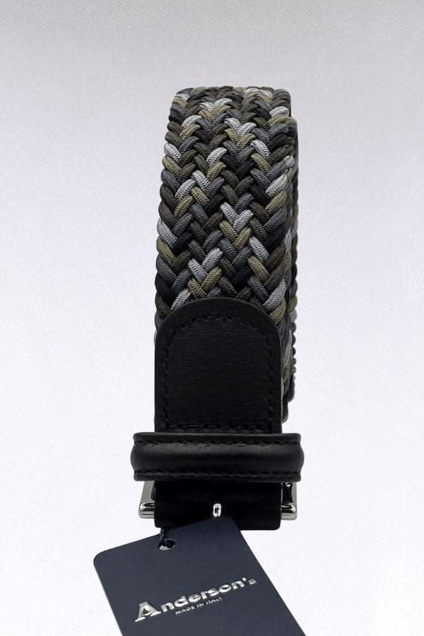 Ceinture tressée Anderson's en tissu extensible et cuir, fabriquée à la main en Italie.