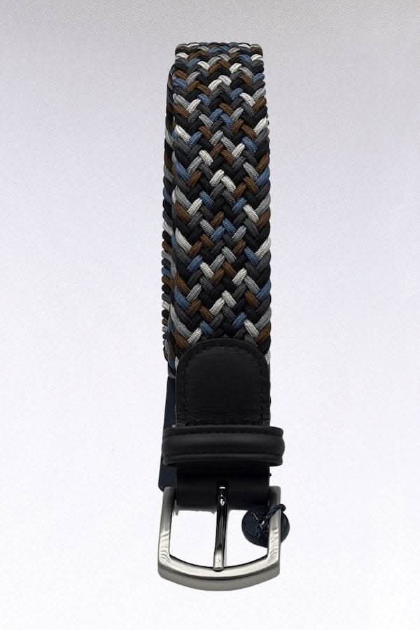 Ceinture tressée Anderson's en tissu extensible, boucle en laiton et garniture en cuir, fabriquée à la main en Italie.