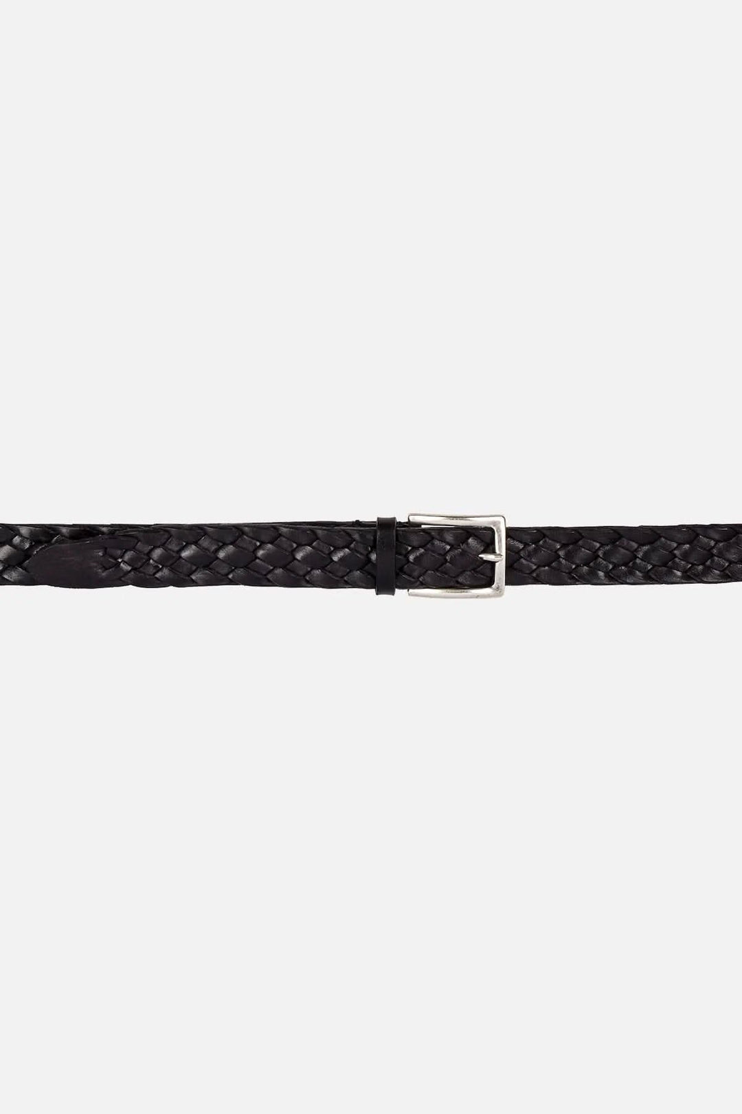 Ceinture tressée noire en cuir véritable avec boucle en métal, style élégant pour homme ou femme.