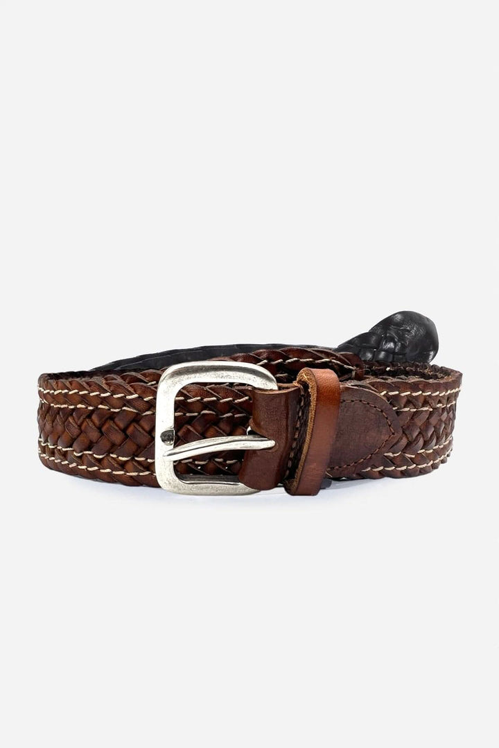 Ceinture tressée Norvegia en cuir véritable, boucle en nickel, style européen, largeur 3cm, fabriquée en Italie.