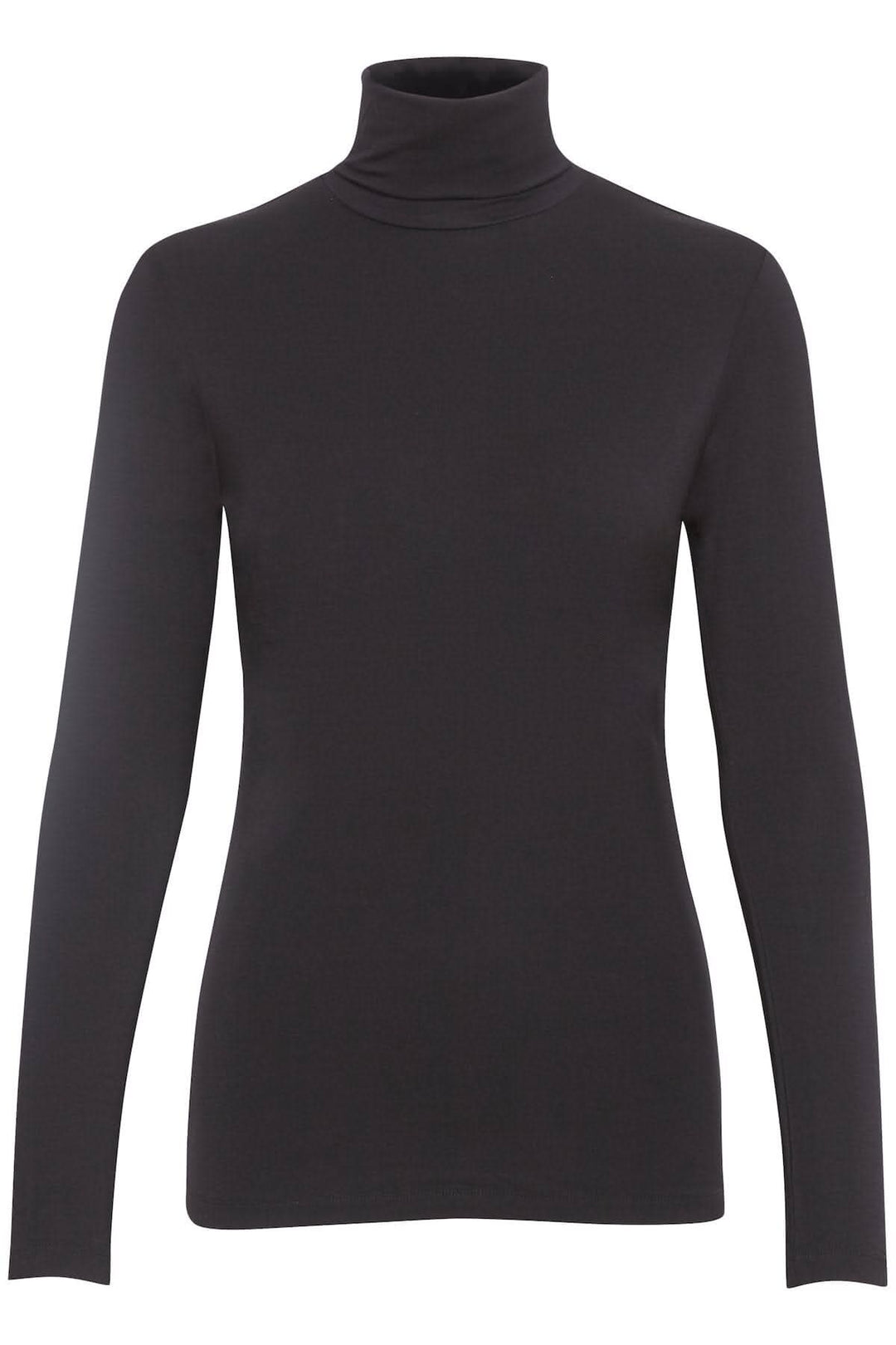 Chandail à col roulé manche longue, coupe ajustée, en viscose, couleur noire, taille M, longueur 65 cm.