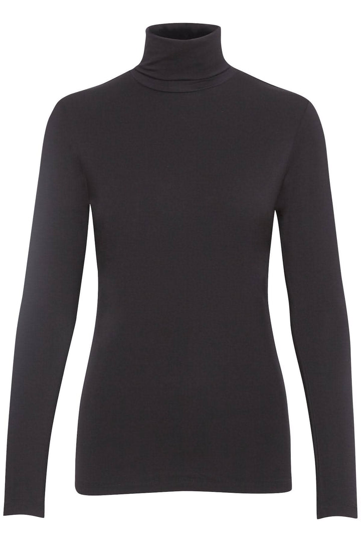 Chandail à col roulé manche longue, coupe ajustée, en viscose, couleur noire, taille M, longueur 65 cm.