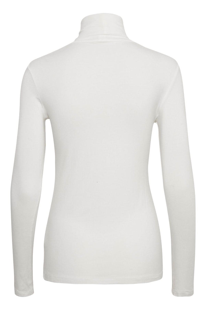 Chandail à col roulé manches longues, coupe ajustée, couleur blanche, vue arrière, en viscose et élasthanne.