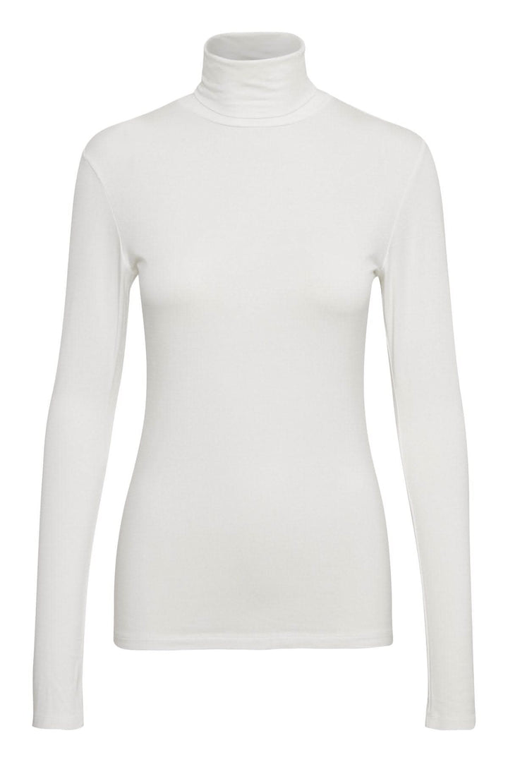 Chandail à col roulé manche longue blanc, coupe ajustée, 95% viscose pour un confort optimal.