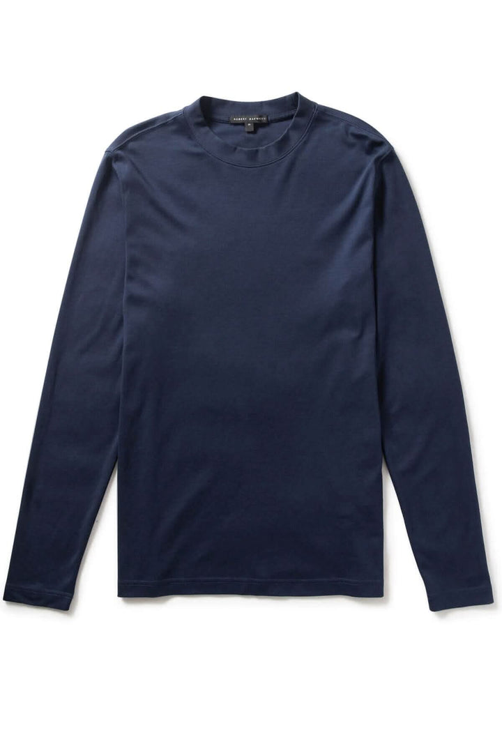 Chandail à manches longues "Le Barakett" en coton Pima, couleur bleu marine, style intemporel et confortable.