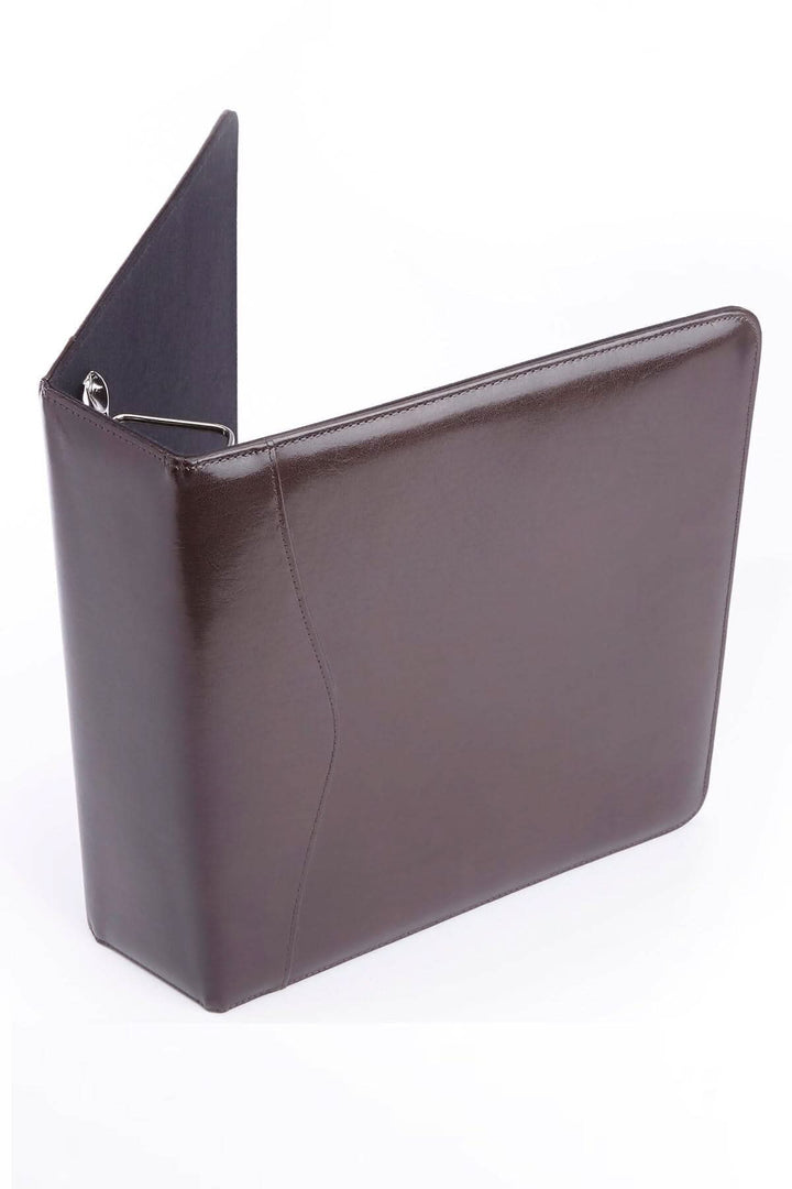 Classeur à anneaux en cuir de 1,5 po avec demi-poche et porte-cartes, finition haut de gamme.