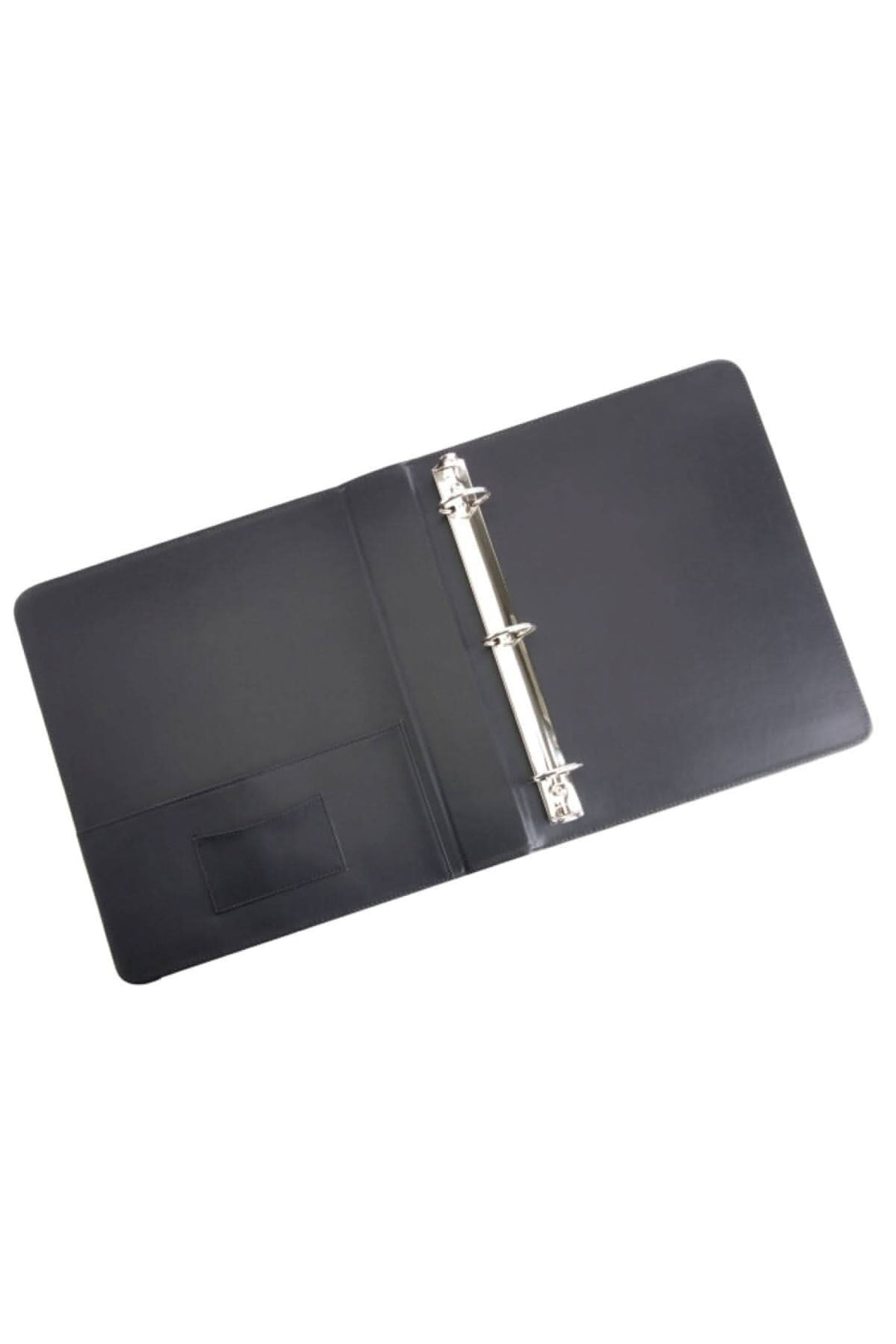 Classeur à anneaux de 1,5 po en cuir, avec demi-poche et porte-cartes de visite, couleur noire.