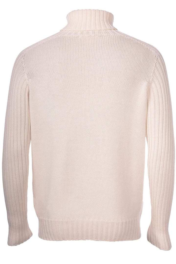 Col roulé en laine de pluie, vue arrière, maille jersey, couleur blanche, manches côtelées, traitement déperlant.