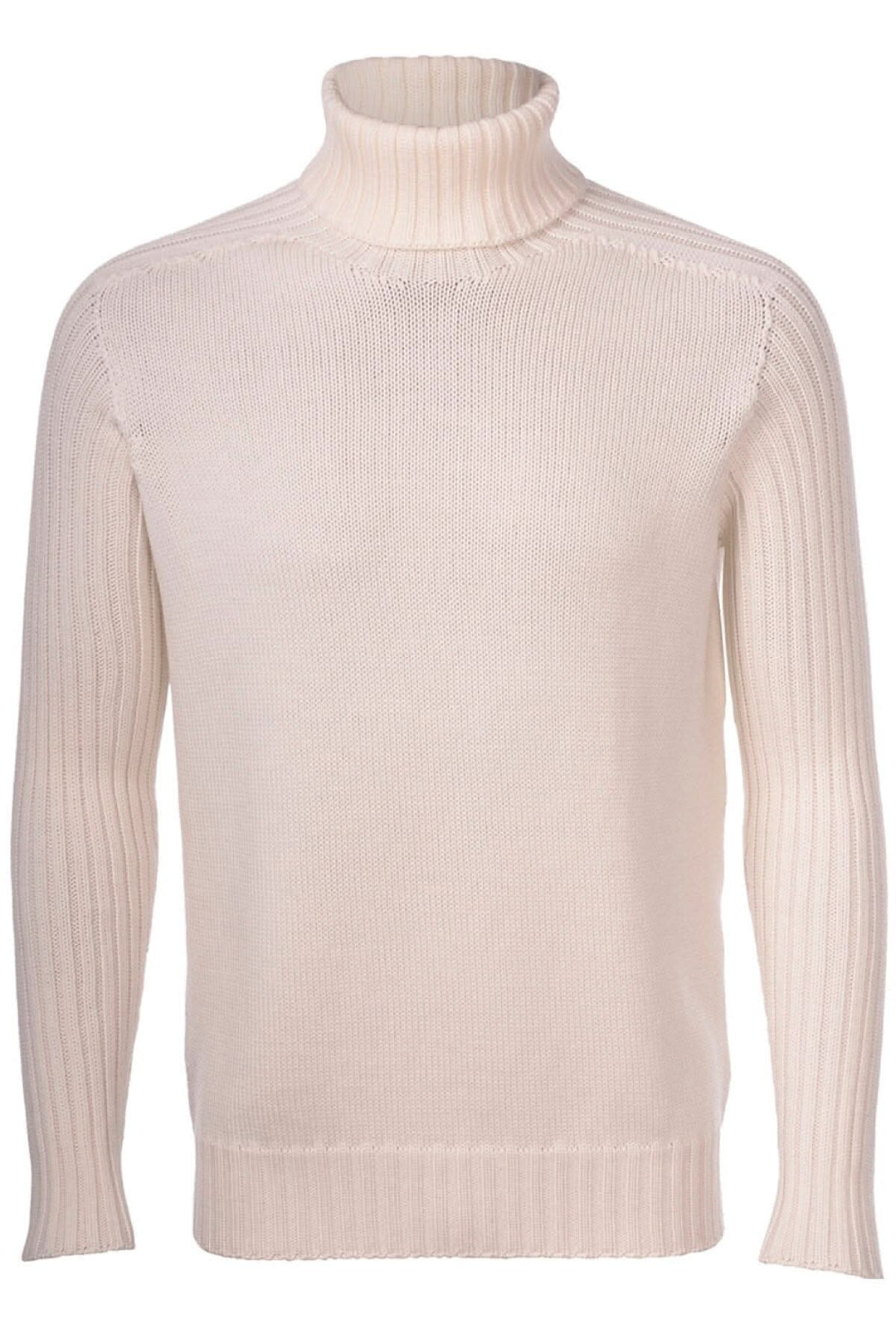 Col roulé en laine de pluie, en maille jersey, manches côtelées, couleur crème, traitement déperlant.