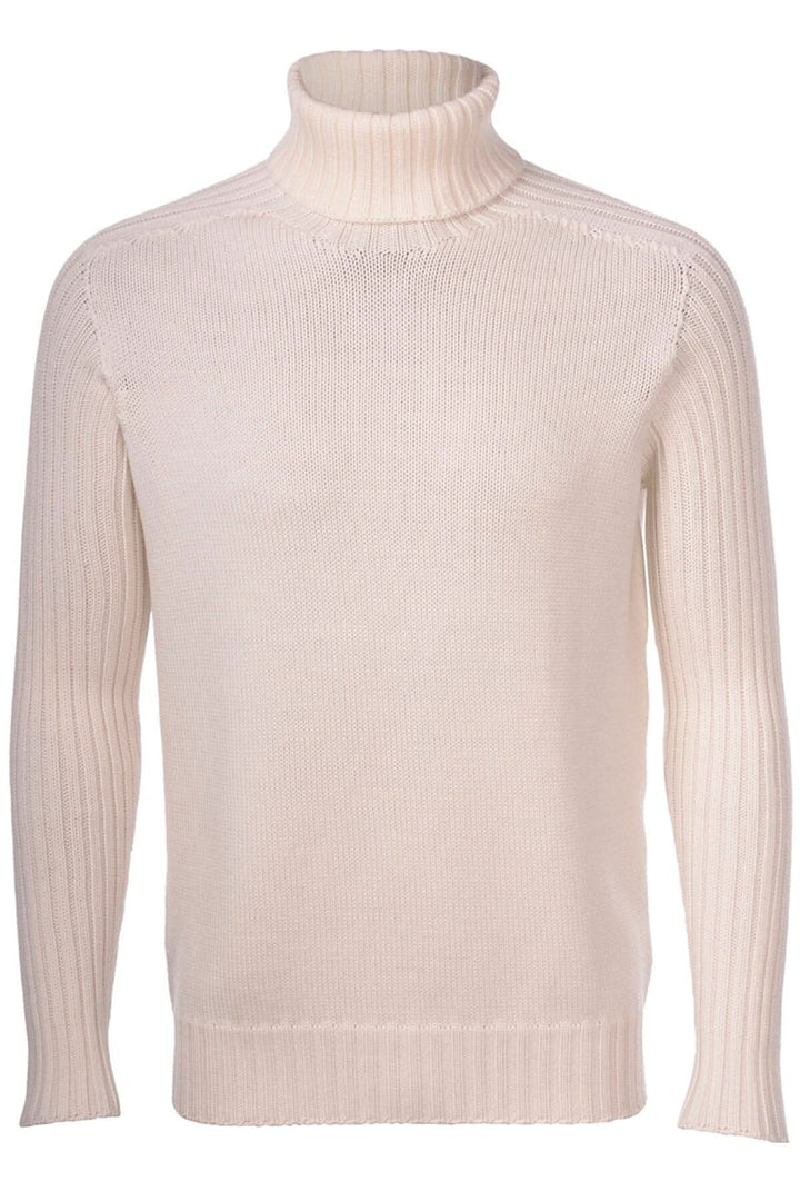 Col roulé en laine de pluie, en maille jersey, manches côtelées, couleur crème, traitement déperlant.