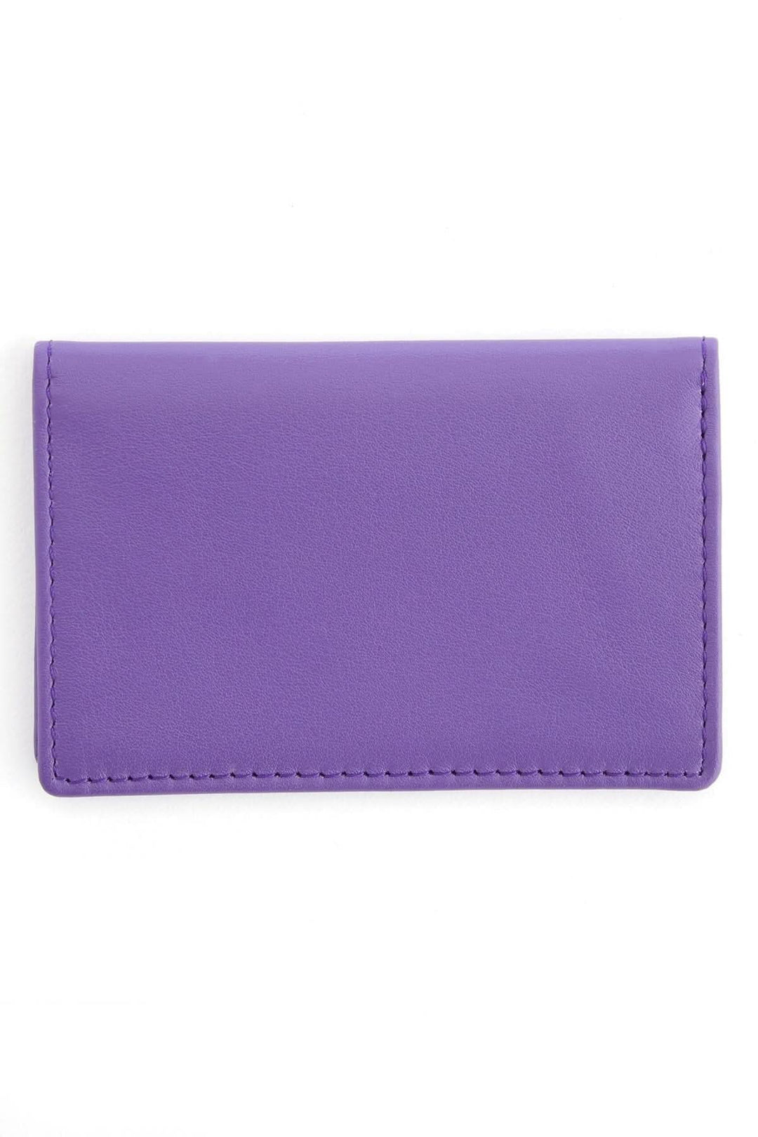 Étui compact violet en cuir pour cartes d'identité, cartes de crédit et cartes de visite.