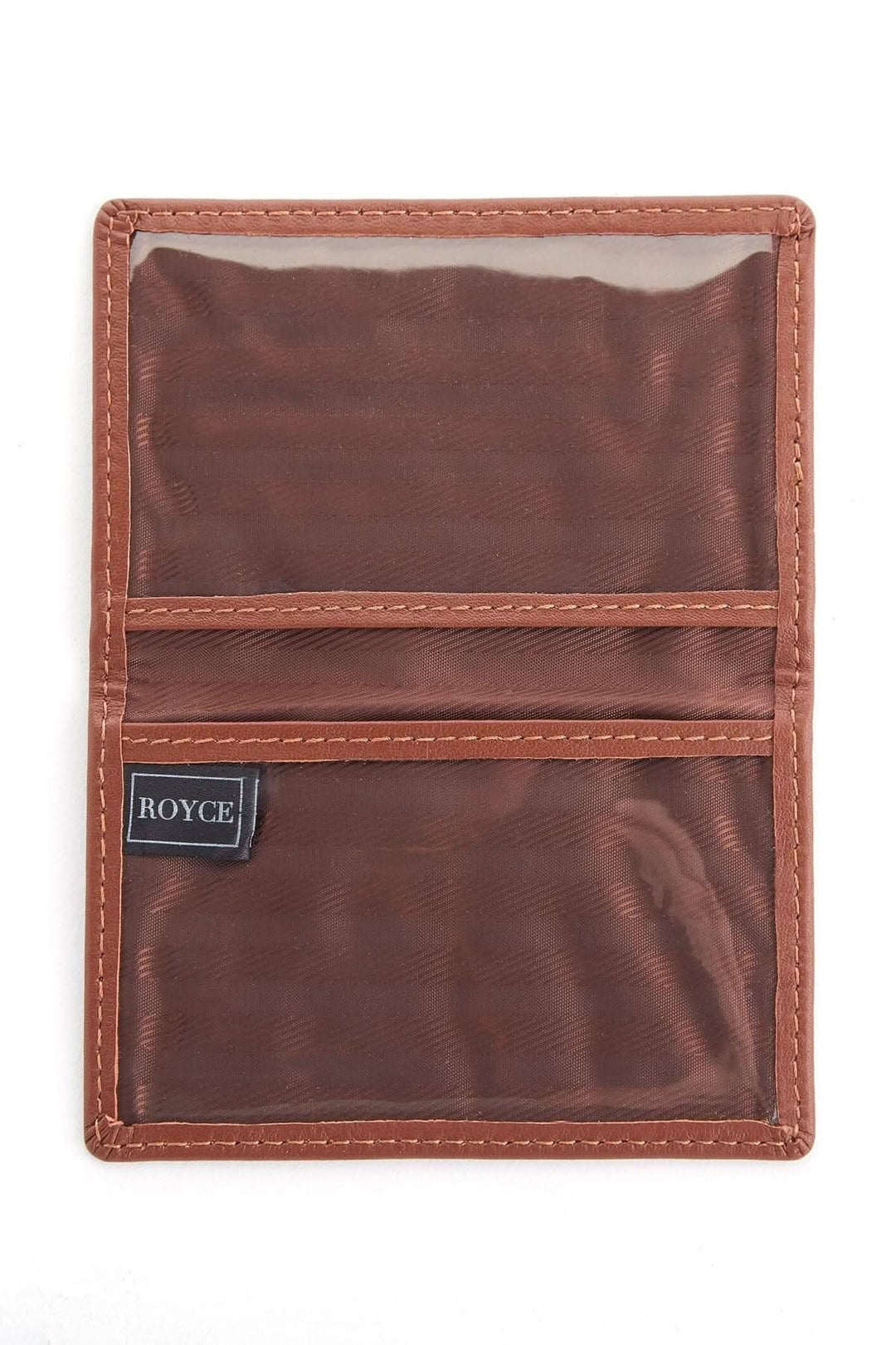 Étui compact en cuir avec deux fenêtres pour cartes d'identité et crédit, couleur marron, monogramme disponible.