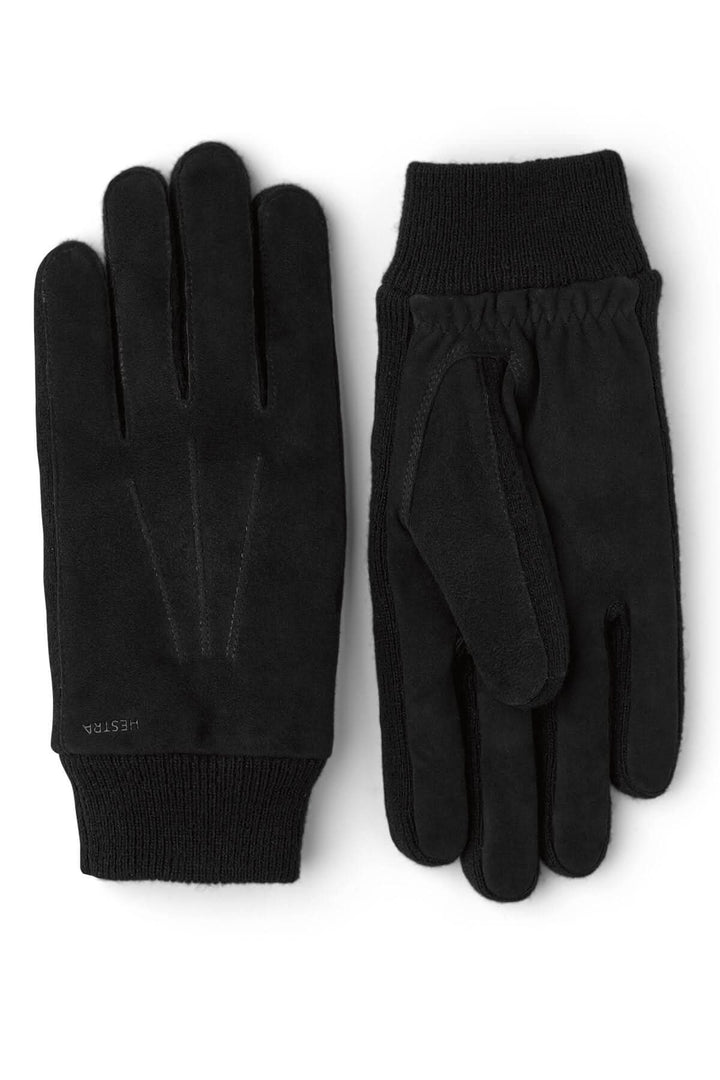 Gants en daim noir pour hommes avec poignet tricoté pour une élégance et un confort optimal.