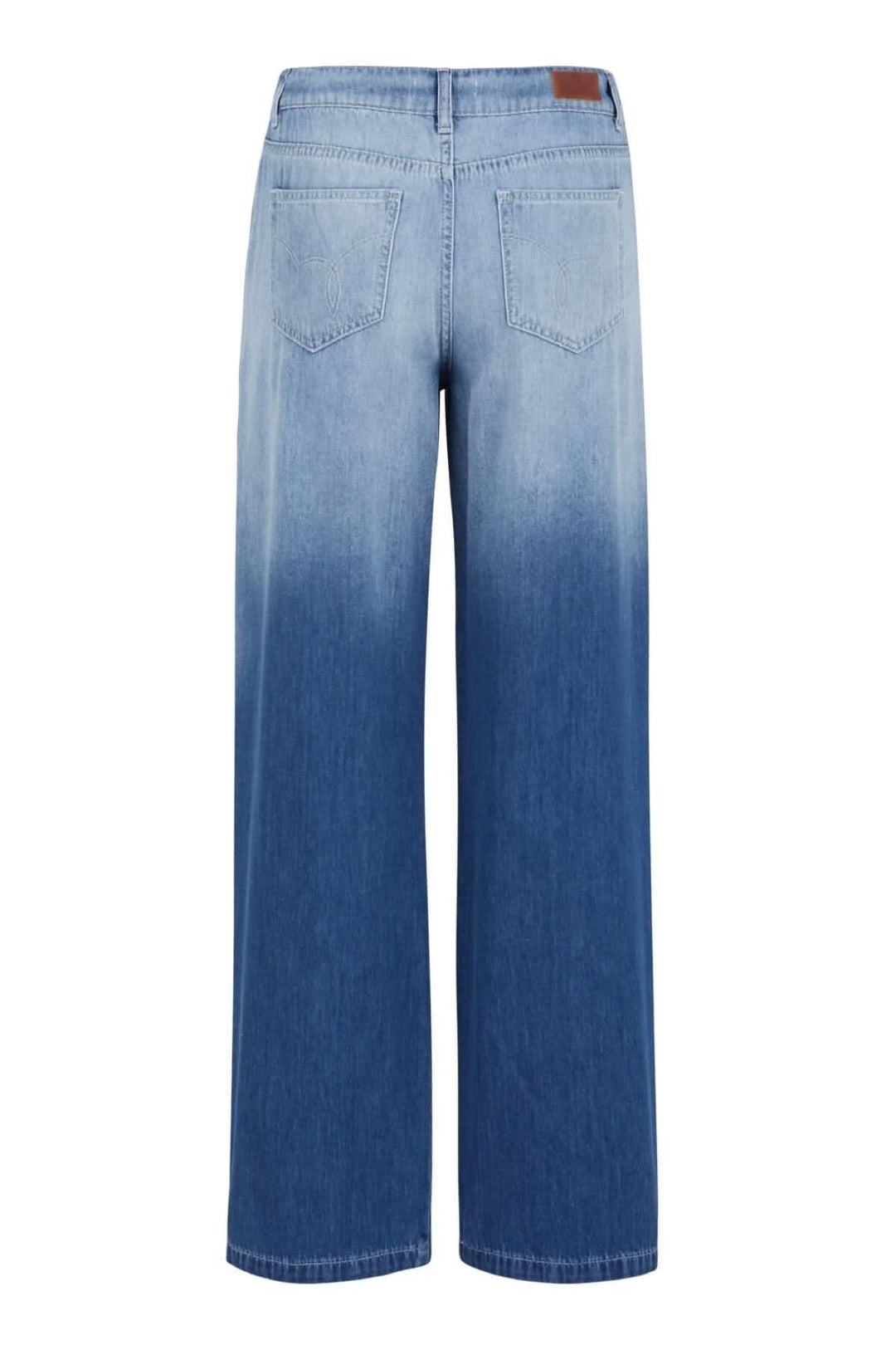 Jean à jambes larges, taille haute, délavé, avec poches, vue arrière.