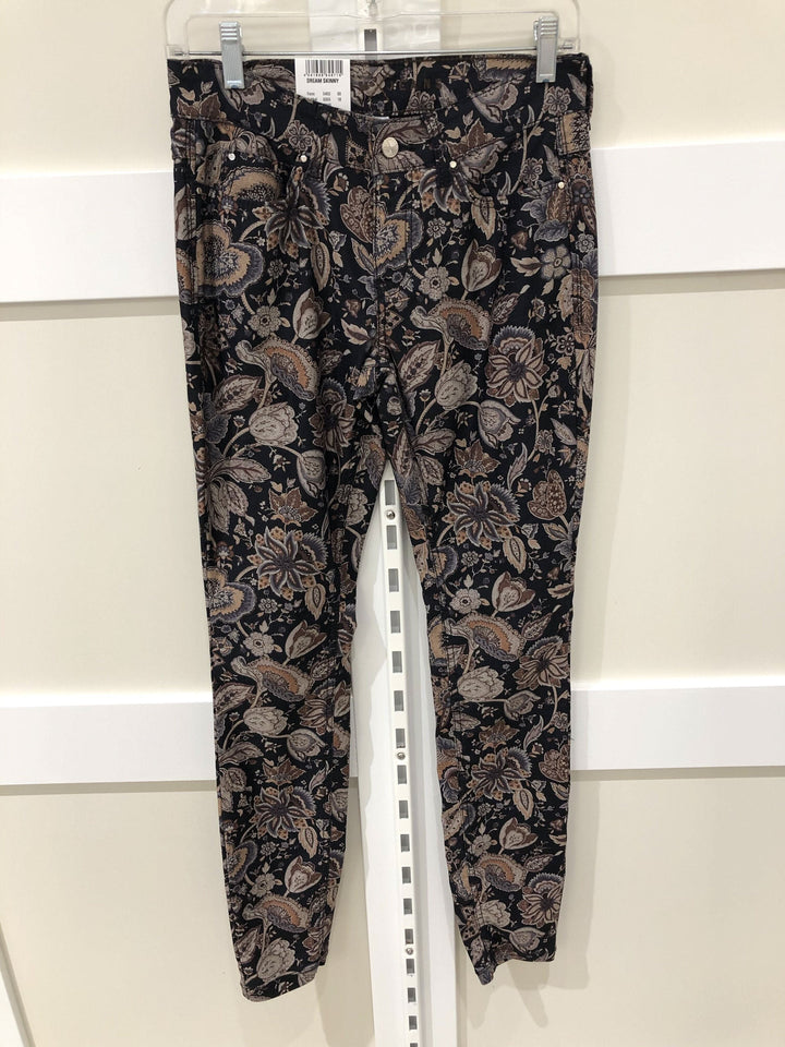 Jean MAC noir à imprimé fleuri en brun, gris et beige, modèle Dream, coupe skinny, style 5402-00-0355.