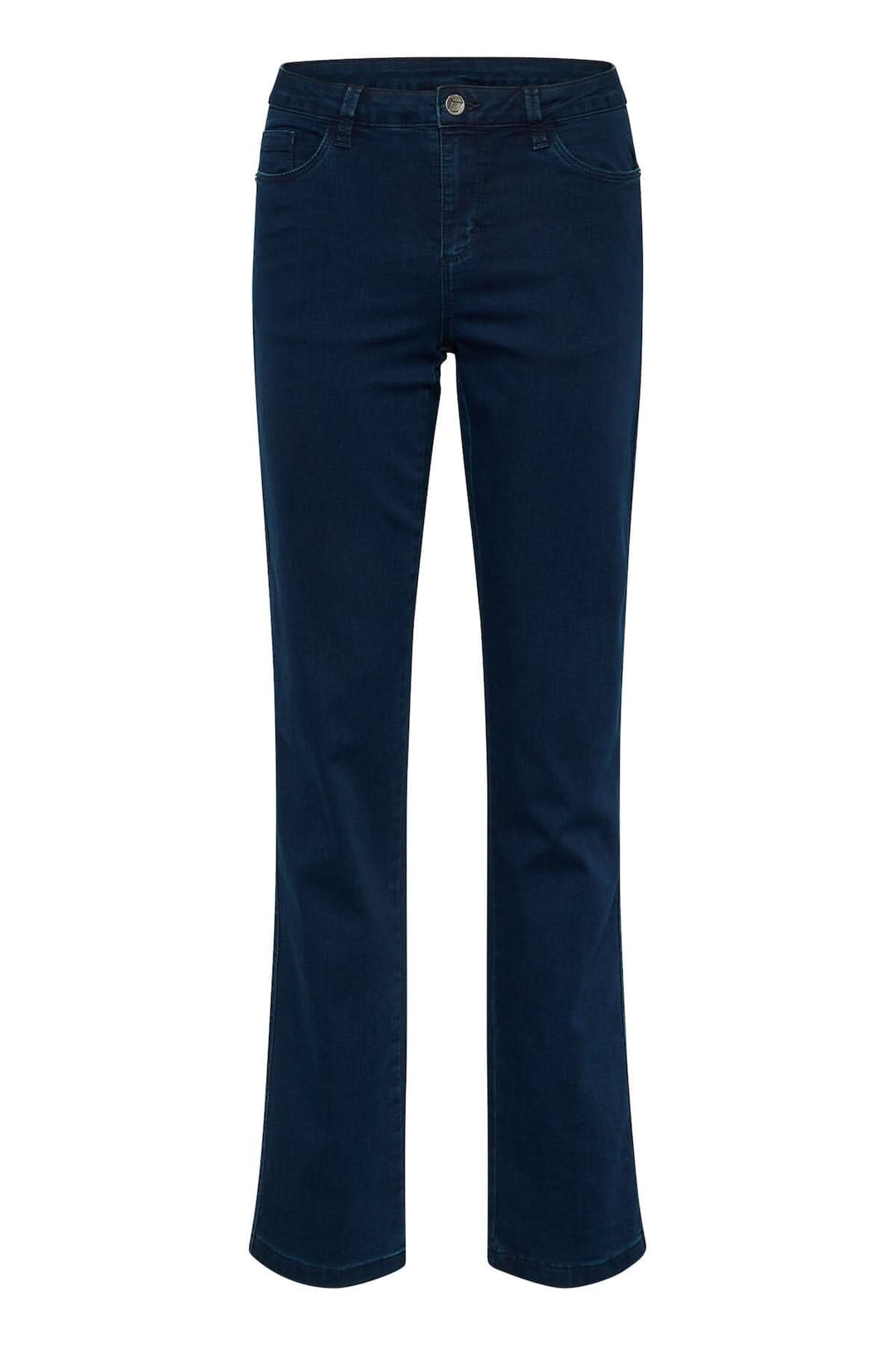 Jeans Vicky bleu avec coupe régulière et style cinq poches, longueur pleine et fermeture éclair.
