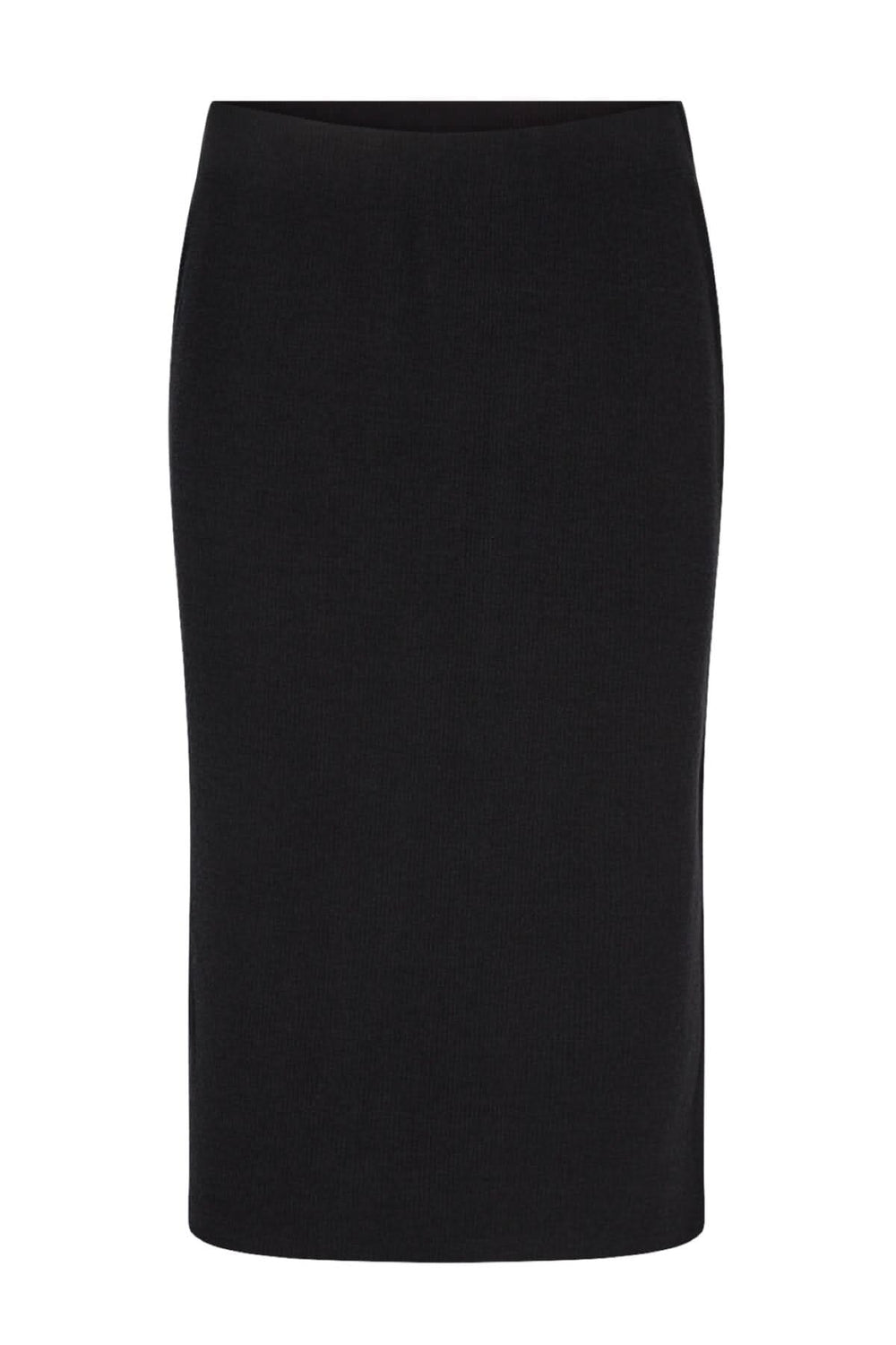 Jupe crayon noire, ajustée et élégante, en polyester recyclé, idéale pour un look décontracté ou habillé.