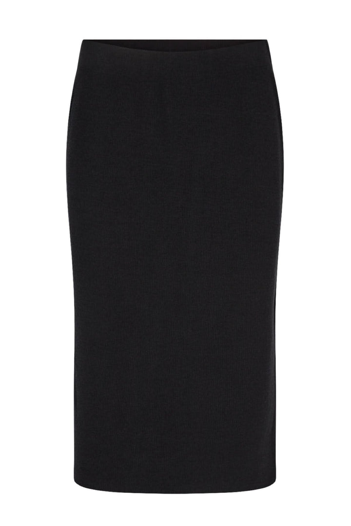 Jupe crayon noire, ajustée et élégante, en polyester recyclé, idéale pour un look décontracté ou habillé.