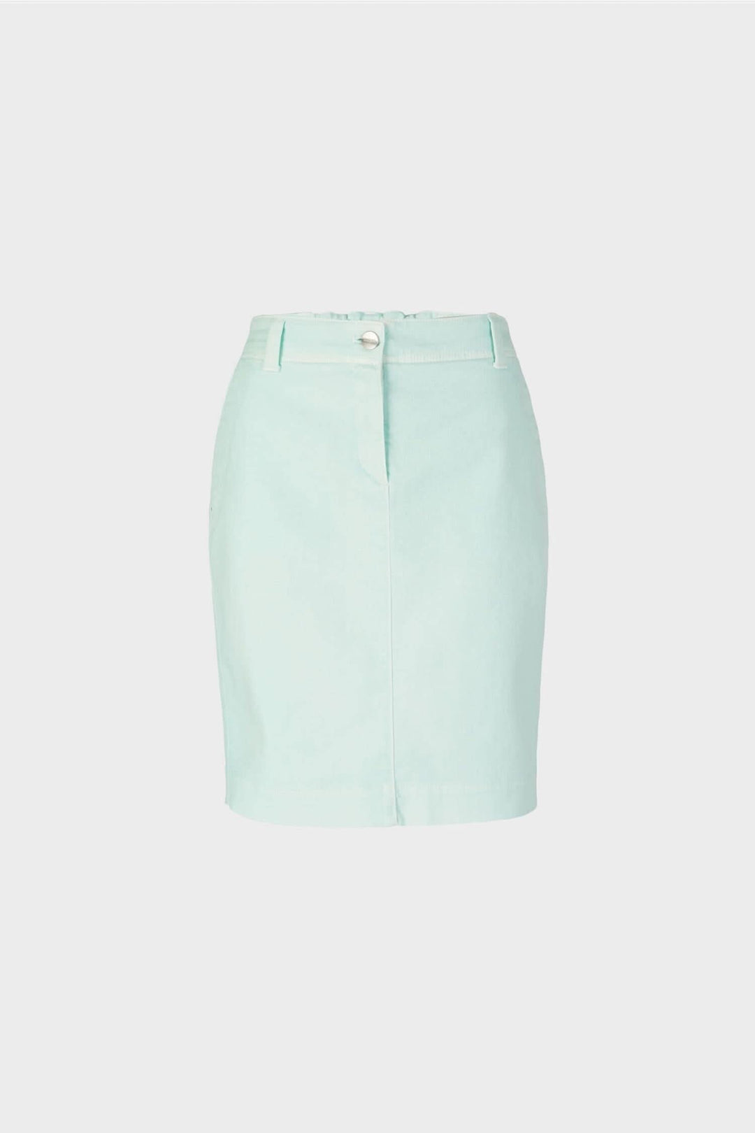 Jupe en denim mint, coupe près du corps, avec ceinture élastique et fente arrière, 2 poches avant et arrière.