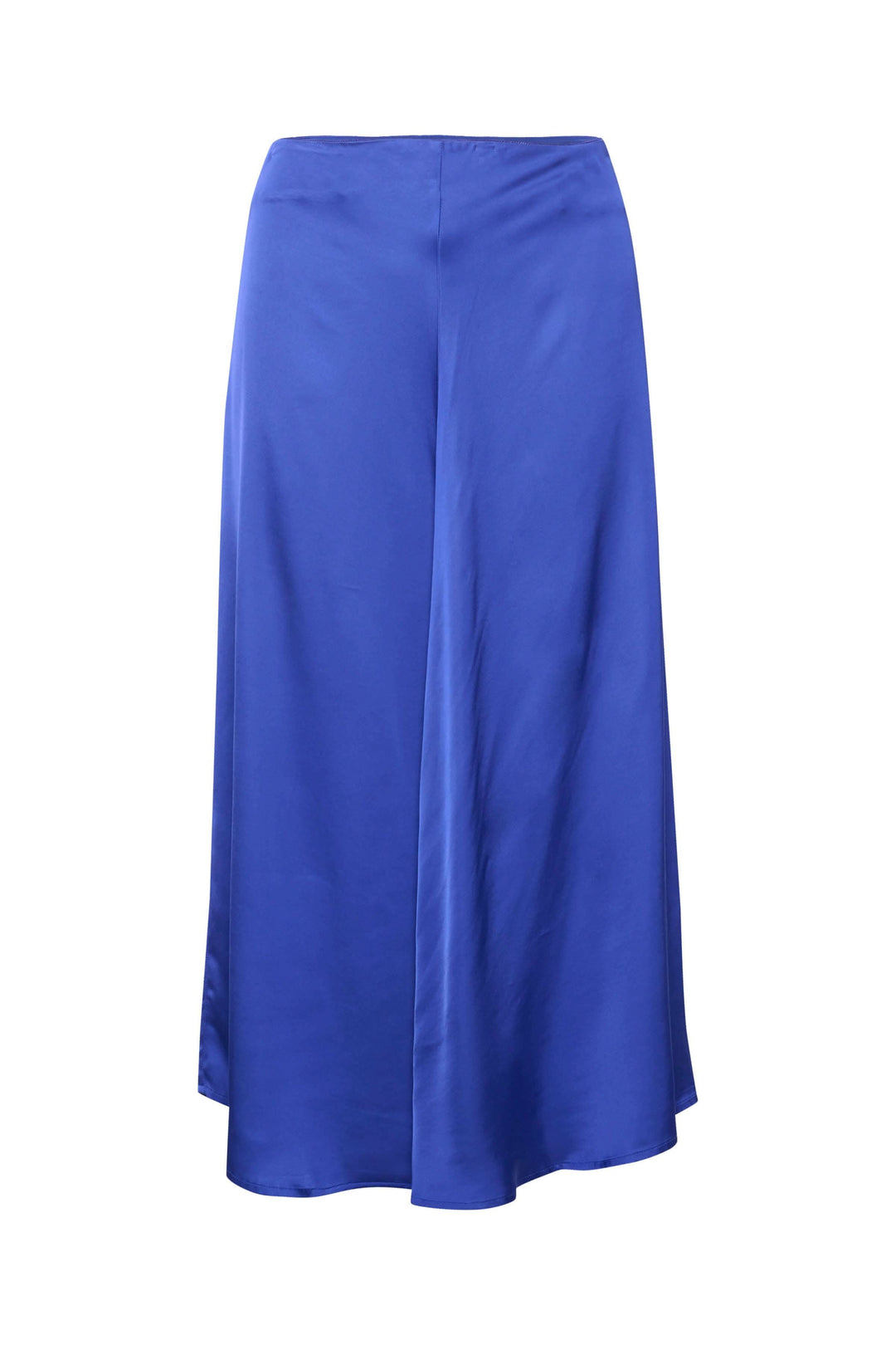 Jupe longue Lilyann en viscose bleu, coupe A, fermeture éclair invisible sur le côté.