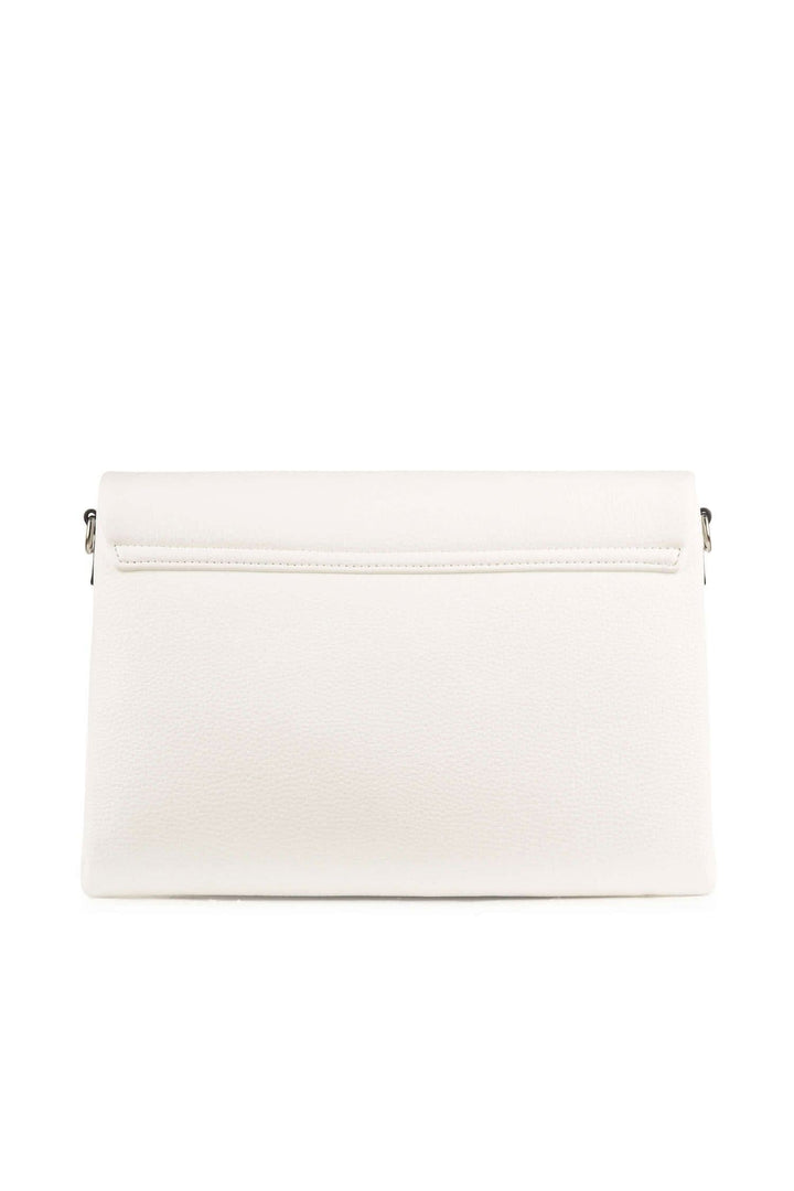 Sac à main blanc élégant avec fermeture éclair au dos, parfait pour un style moderne et chic.