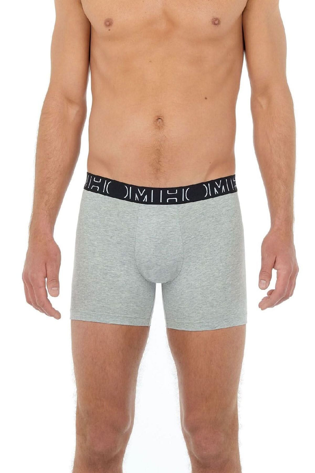 Boxers pour hommes en coton élasthanne gris chiné, modèle confortable et stylé.