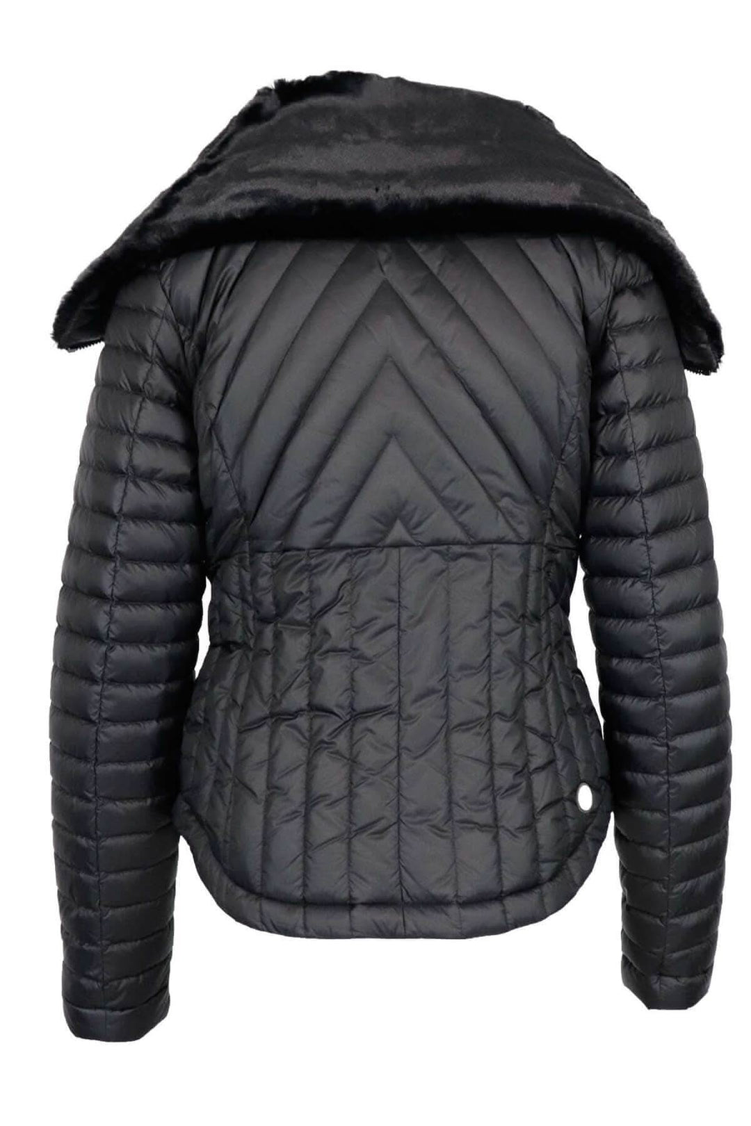 Manteau noir matelassé COLMAR avec col montant et doublure en fausse fourrure, coupe féminine.