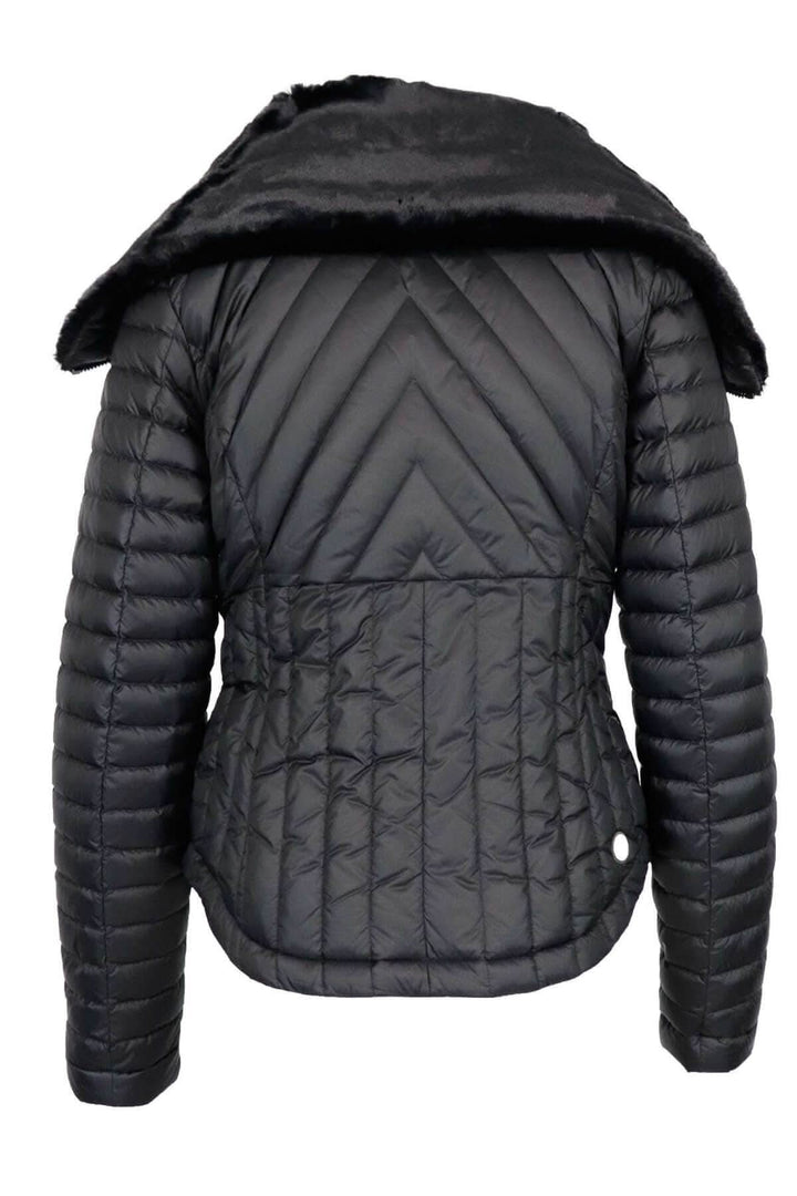 Manteau noir matelassé COLMAR avec col montant et doublure en fausse fourrure, coupe féminine.