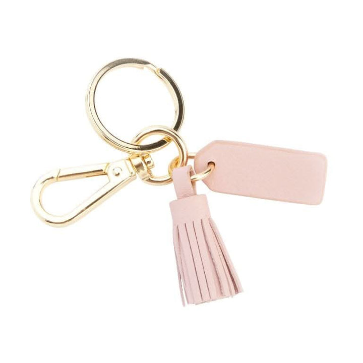 MINI TASSEL KEY FOB featuring a pink tassel and goldtone hardware, perfect for stylishly organizing keys.