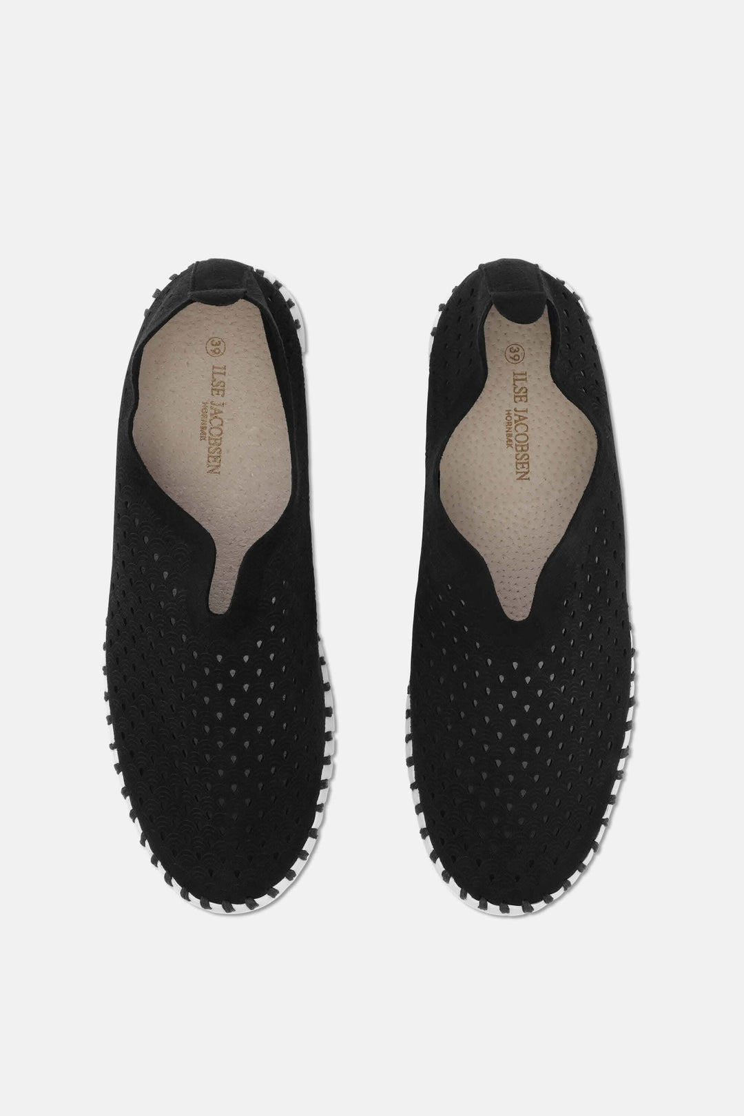 Mocassin Tulip139 en noir, chaussure légère en microfibre avec motif découpé au laser, semelle confortable.