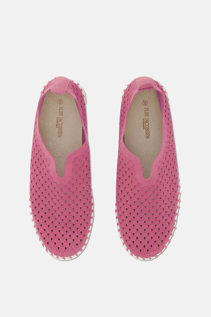 Mocassin Tulip139, chaussures légères en microfibre recyclée, coloris rose, avec motif découpé au laser.