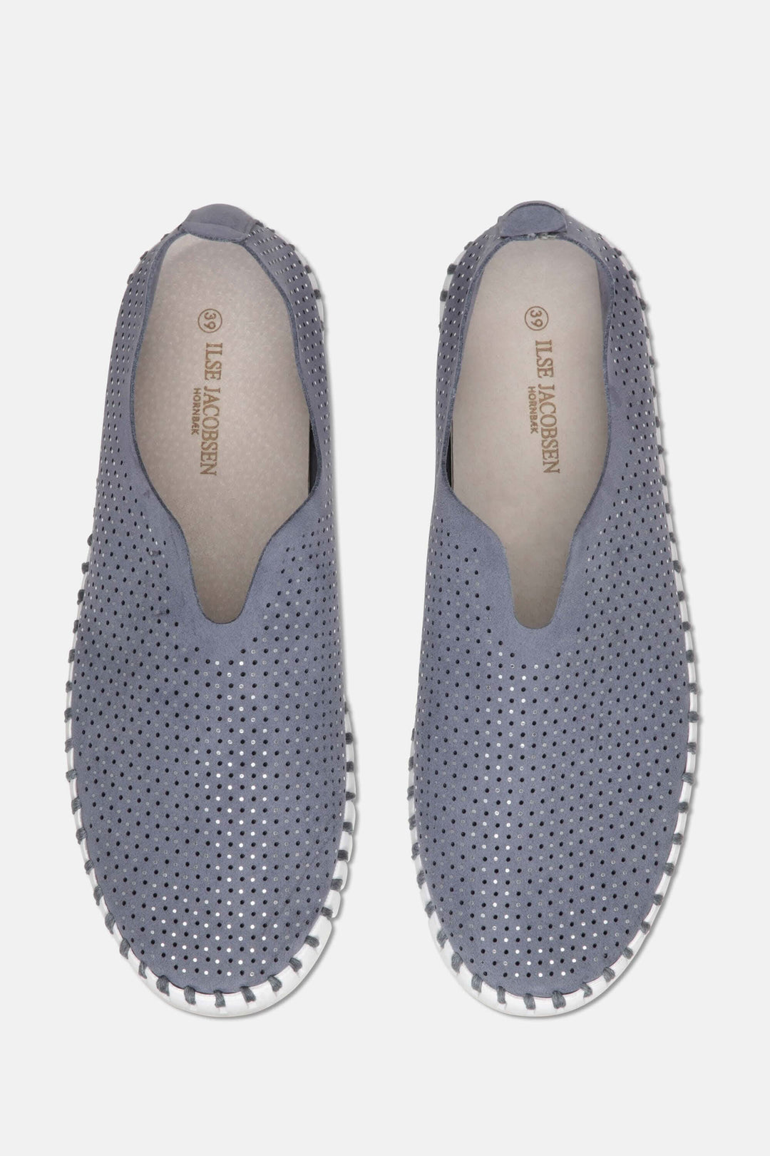 Mocassins Tulip147 gris en microfibre recyclée avec motifs laser et détails brillants.