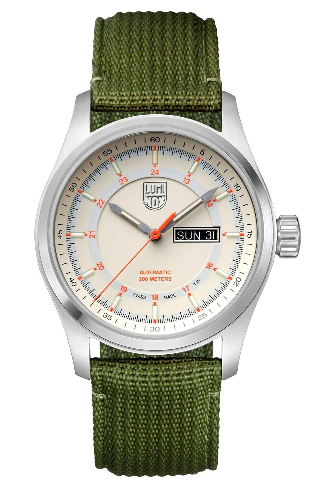 Montre Atacama Field Automatic 1907.NF avec bracelet en tissu vert, résistance à l'eau de 200 mètres.