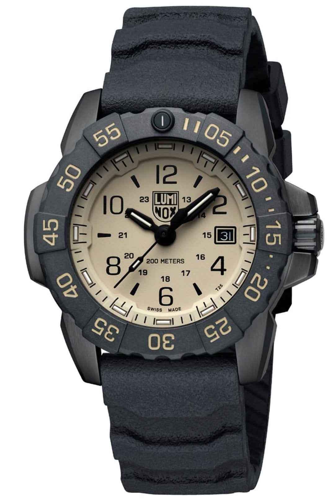 Montre Luminox Navy Seal 3251.CBNSF.SET avec boîtier en acier et cadran sable, bracelets en caoutchouc et nylon.