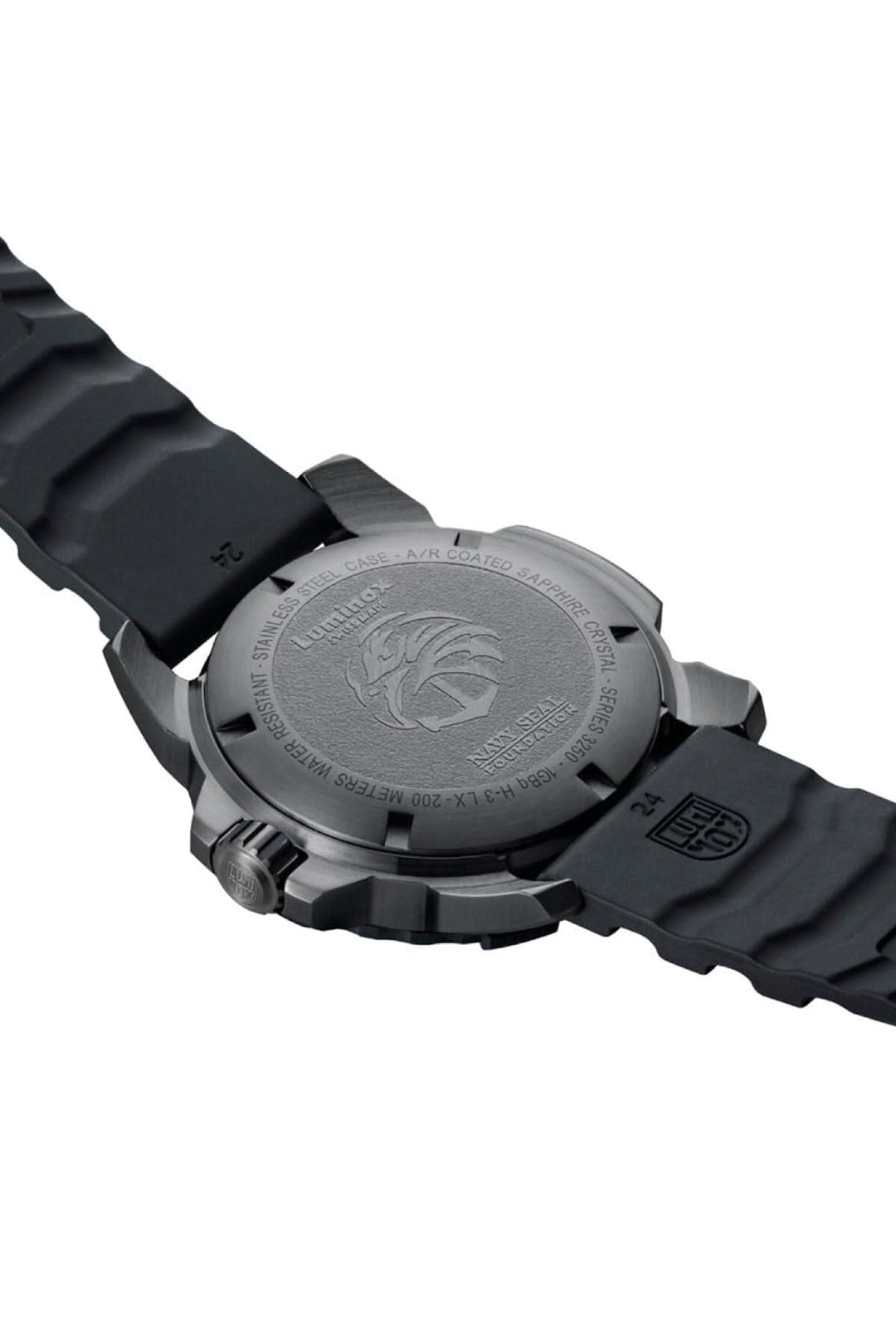 Montre Navy Seal 3251.CBNSF.SET avec boîtier en acier et bracelet en caoutchouc, vue arrière.