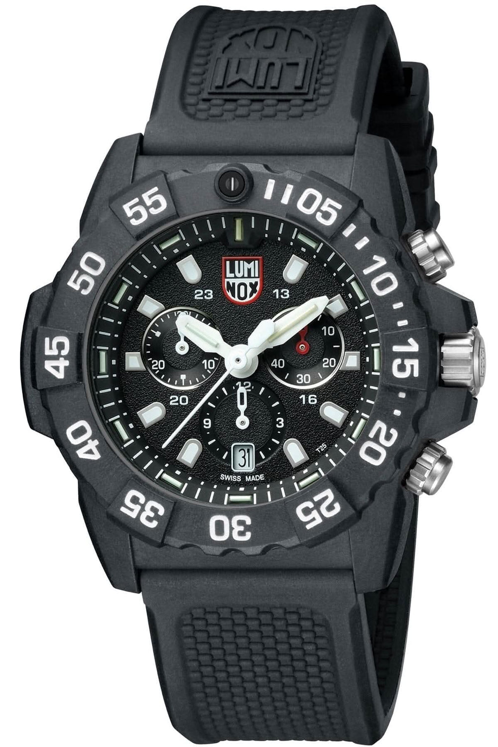 Montre chronographe Luminox Navy SEAL 3581, résistant à l'eau, mouvement suisse, design sportif.