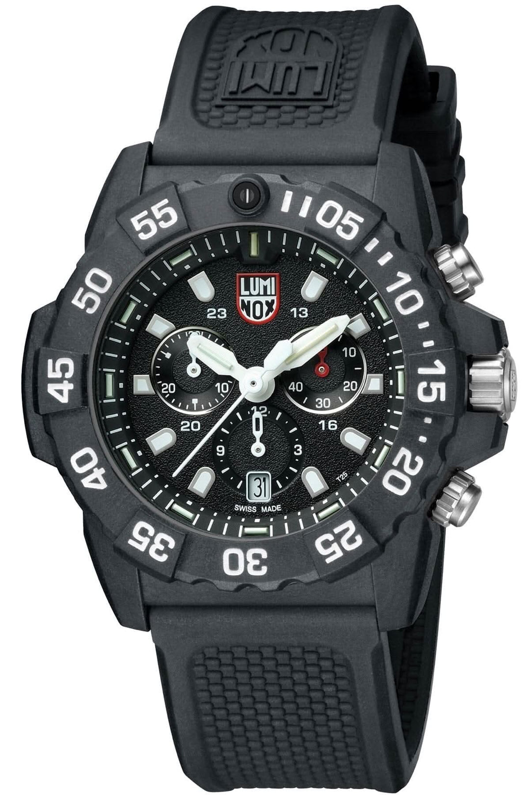 Montre chronographe Luminox Navy SEAL 3581, résistant à l'eau, mouvement suisse, design sportif.