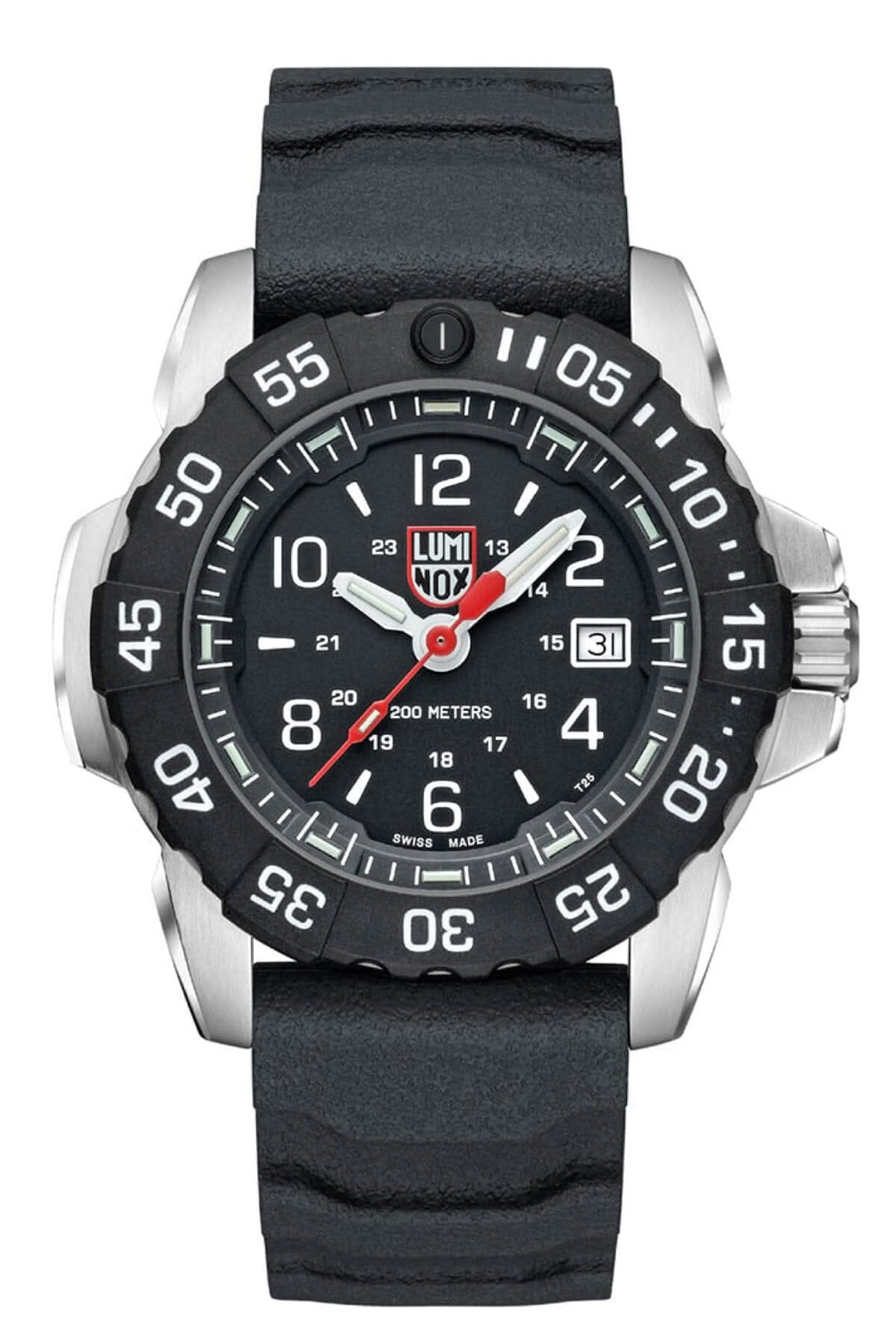 Montre Luminox Navy Seal Steel 3251.CB avec boîtier en acier et cadran noir, étanche jusqu'à 200 mètres.