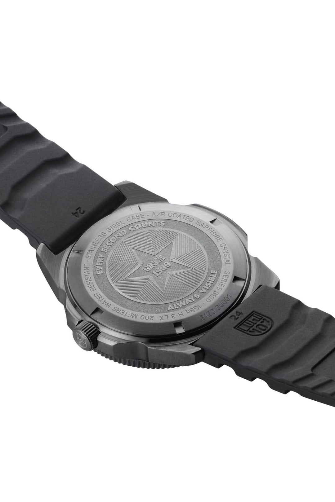 Montre Pacific Diver 3121.BO avec boîtier en acier inoxydable et couronne, arrière gravé.