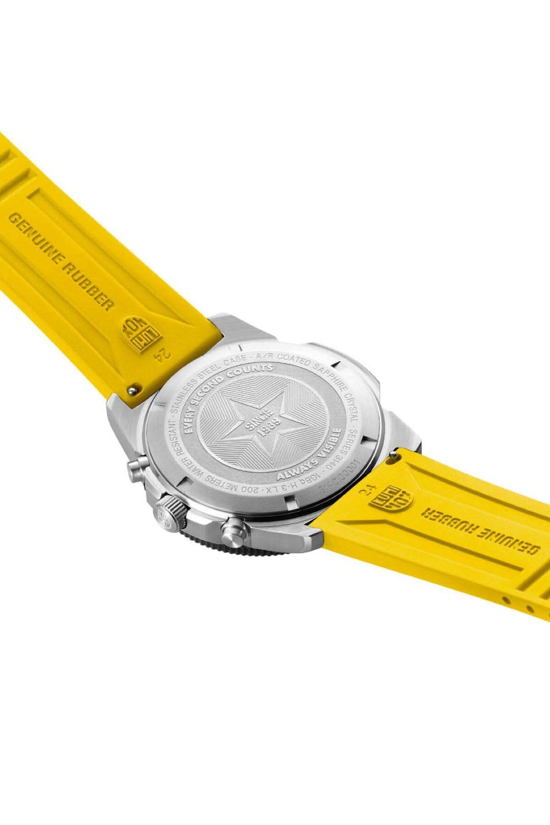 Montre Luminox avec bracelet en caoutchouc jaune et boîtier en acier inoxydable, modèle Pacific Diver 3145.