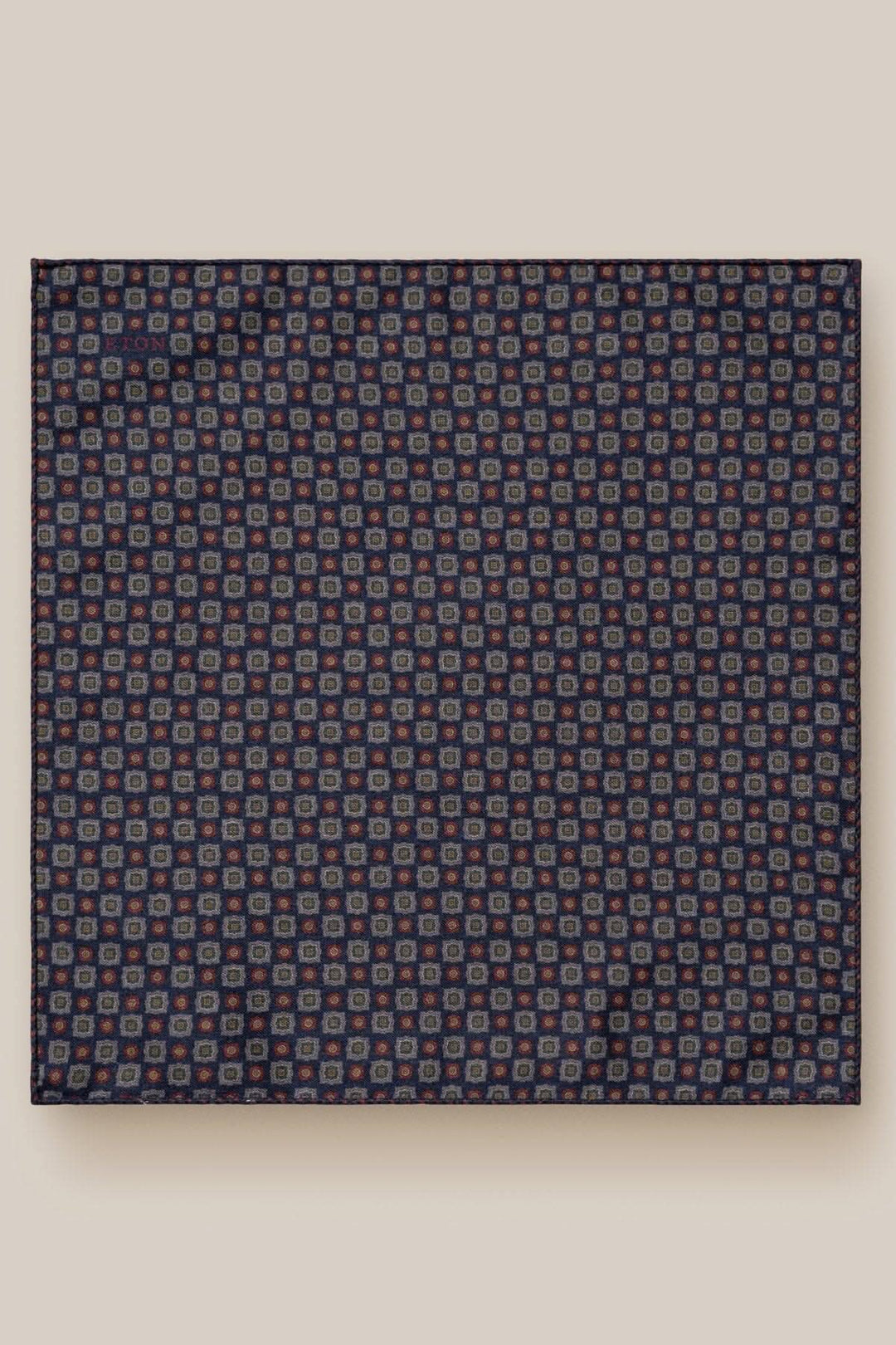 Mouchoir de poche en pure laine, imprimé bleu avec motifs élégants, dimensions 33x33 cm.