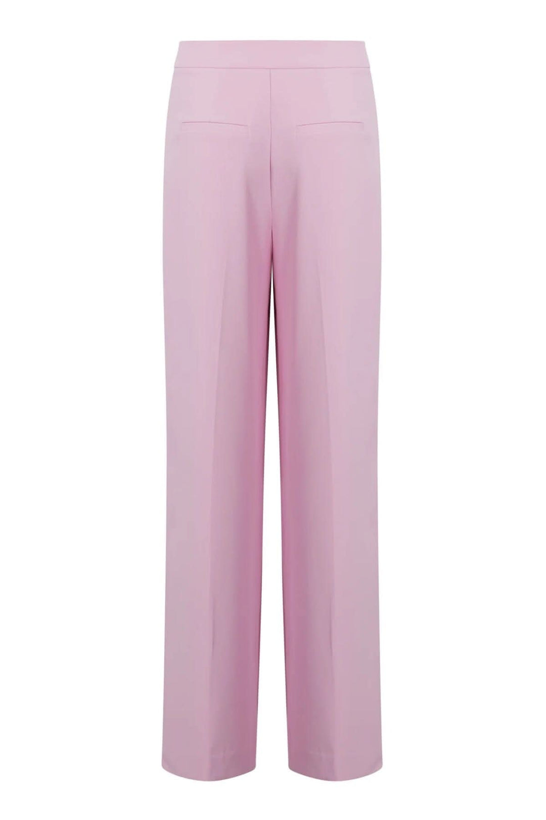 Pantalon Alba rose à jambes larges, bouton caché et fermeture à glissière, deux poches arrière.