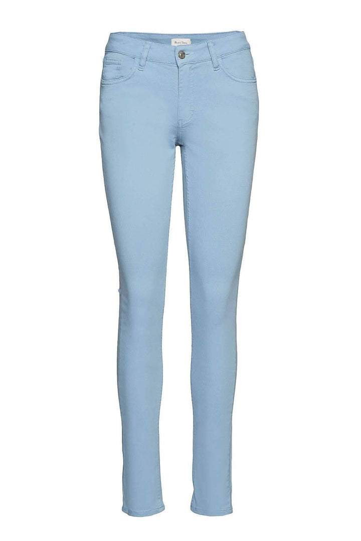 Pantalon Alice II, taille basse, coupe ajustée bleu ciel, 97% coton, 3% élasthanne